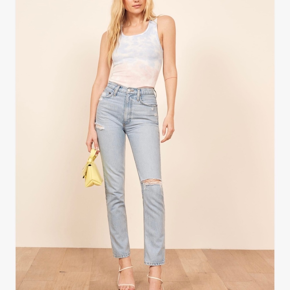 Reformation Stevie Ultra High Rise Jeans in Tahoe Destroyed Was
